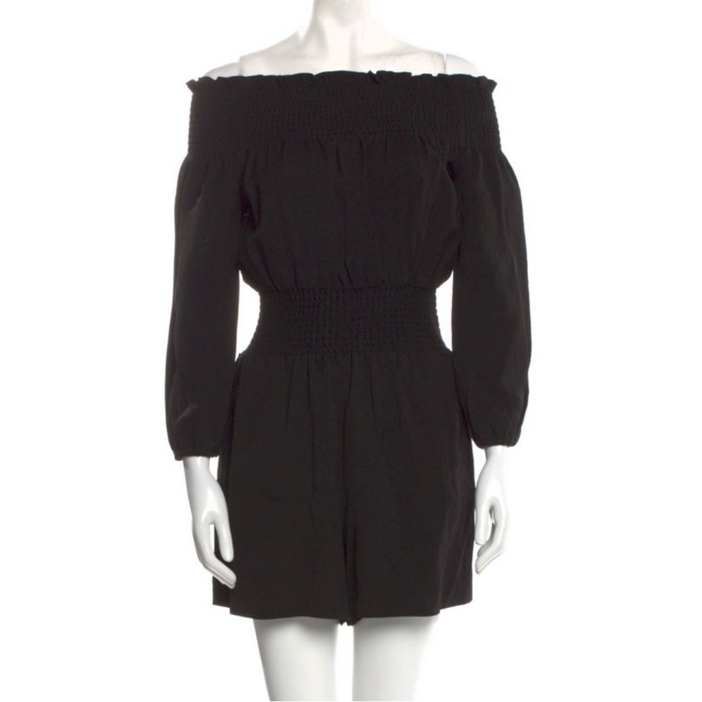 Maje Ilanda Off-The-Shoulder Romper Size 36 Black Linen Viscose Blend Casual - Picture 3 of 12